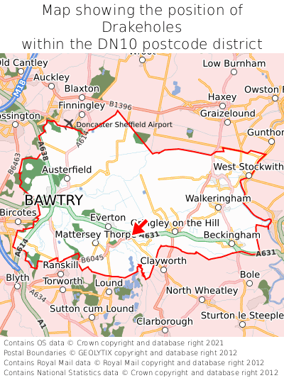 Map showing location of Drakeholes within DN10