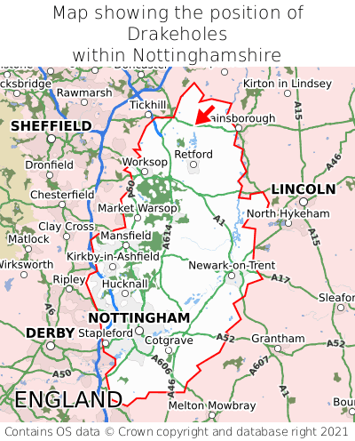 Map showing location of Drakeholes within Nottinghamshire