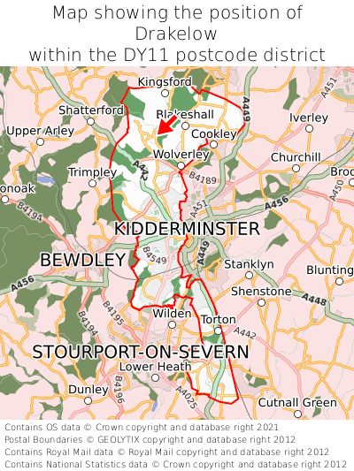 Map showing location of Drakelow within DY11
