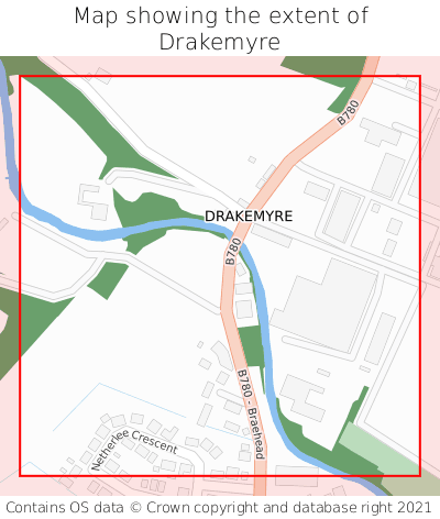 Map showing extent of Drakemyre as bounding box