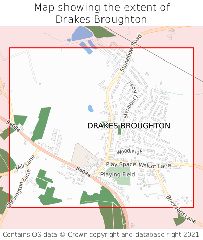 Map showing extent of Drakes Broughton as bounding box