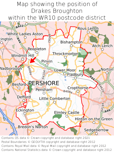 Map showing location of Drakes Broughton within WR10