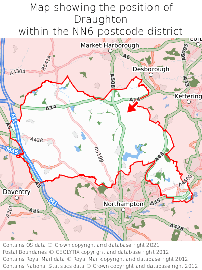 Map showing location of Draughton within NN6