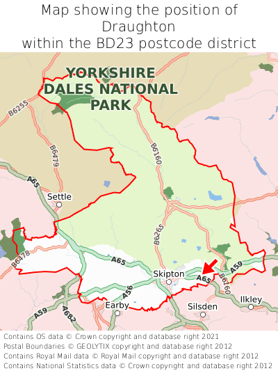 Map showing location of Draughton within BD23