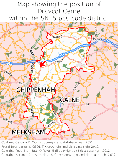 Map showing location of Draycot Cerne within SN15