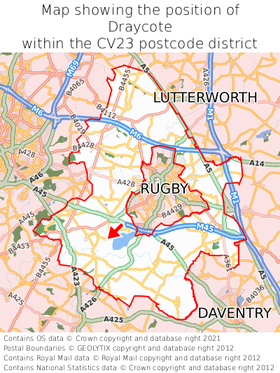 Map showing location of Draycote within CV23