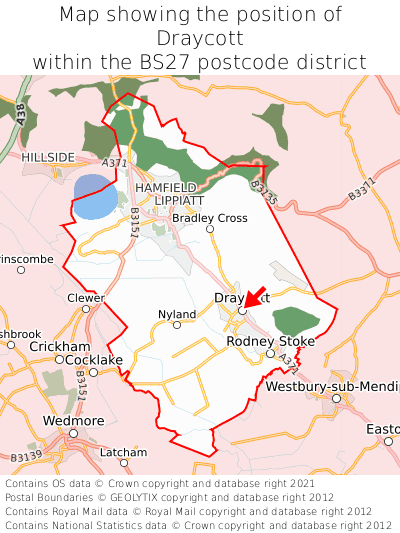 Map showing location of Draycott within BS27