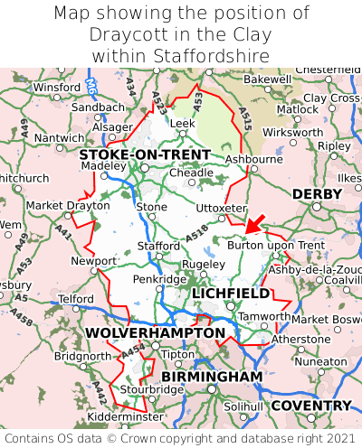 Map showing location of Draycott in the Clay within Staffordshire