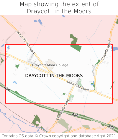 Map showing extent of Draycott in the Moors as bounding box