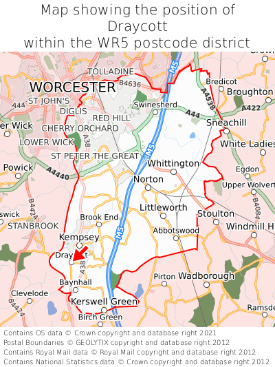 Map showing location of Draycott within WR5