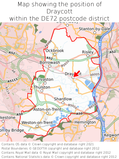 Map showing location of Draycott within DE72