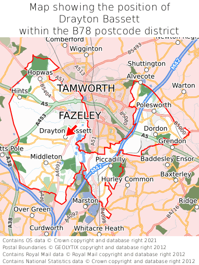 Map showing location of Drayton Bassett within B78
