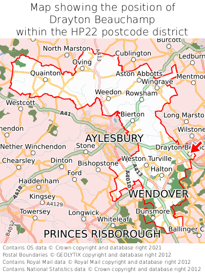 Map showing location of Drayton Beauchamp within HP22