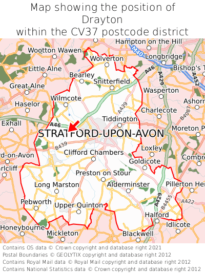 Map showing location of Drayton within CV37