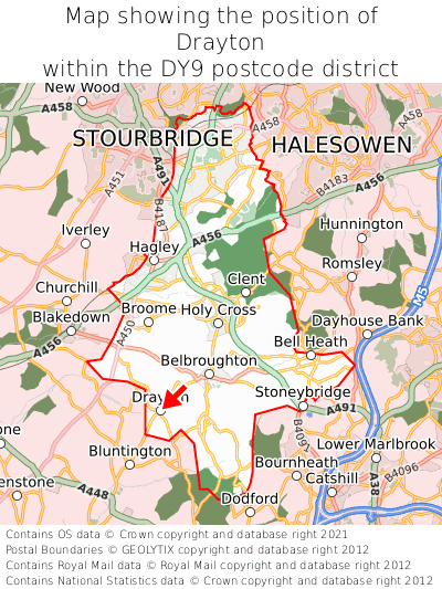 Map showing location of Drayton within DY9