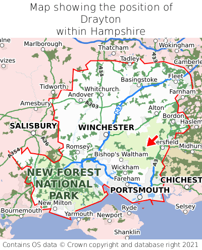 Map showing location of Drayton within Hampshire