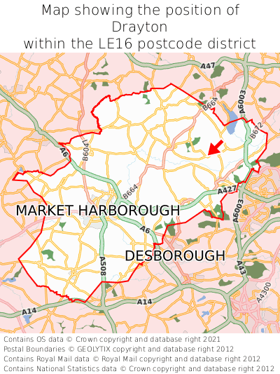 Map showing location of Drayton within LE16