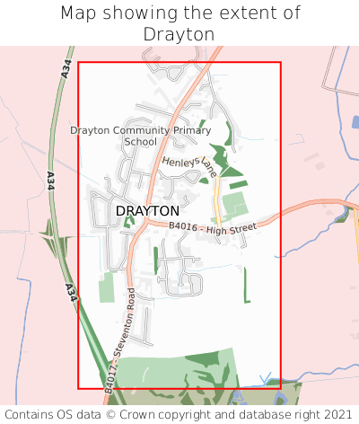 Map showing extent of Drayton as bounding box