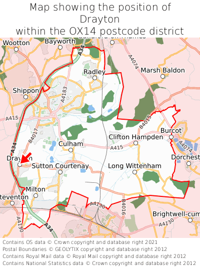 Map showing location of Drayton within OX14