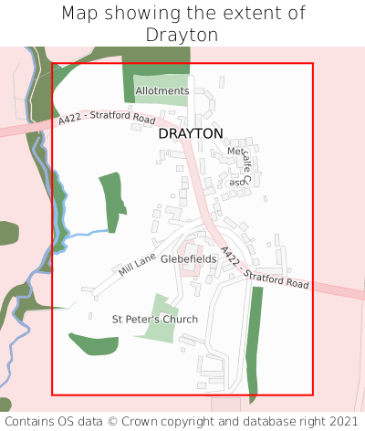 Map showing extent of Drayton as bounding box