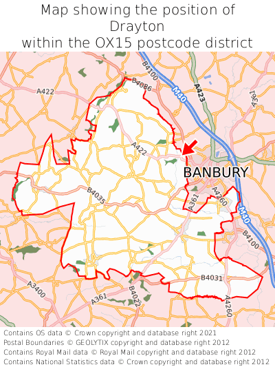Map showing location of Drayton within OX15