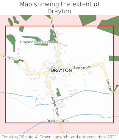 Map showing extent of Drayton as bounding box