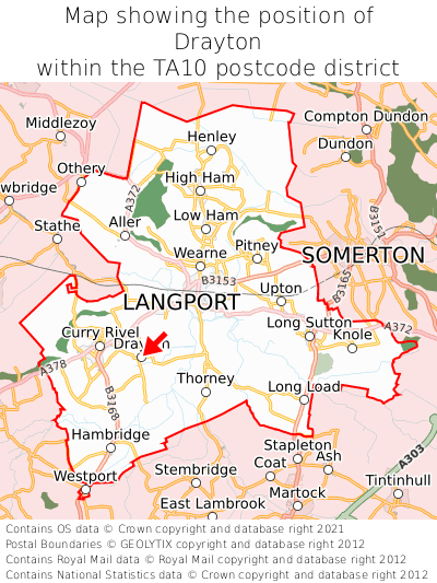 Map showing location of Drayton within TA10