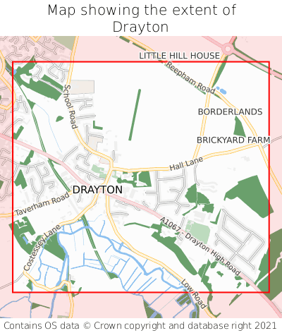 Map showing extent of Drayton as bounding box