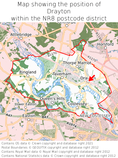 Map showing location of Drayton within NR8