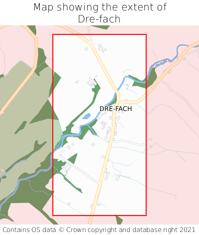 Map showing extent of Dre-fach as bounding box