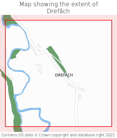Map showing extent of Drefâch as bounding box