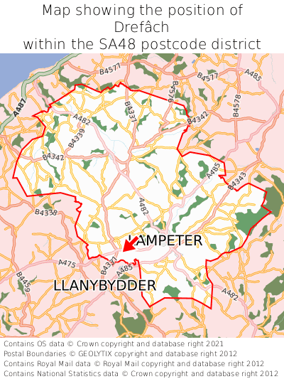 Map showing location of Drefâch within SA48