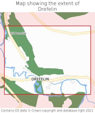 Map showing extent of Drefelin as bounding box