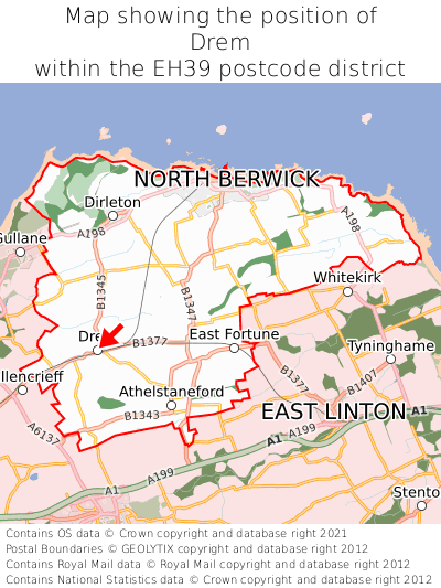 Map showing location of Drem within EH39