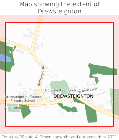 Map showing extent of Drewsteignton as bounding box