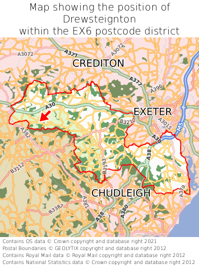 Map showing location of Drewsteignton within EX6