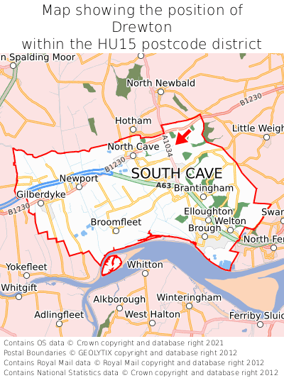 Map showing location of Drewton within HU15