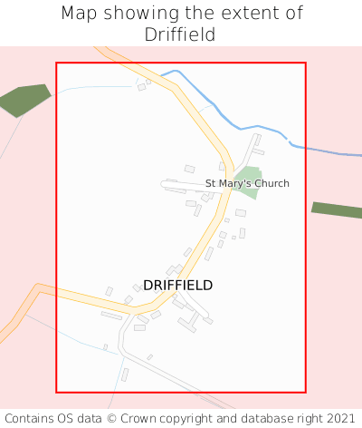 Map showing extent of Driffield as bounding box