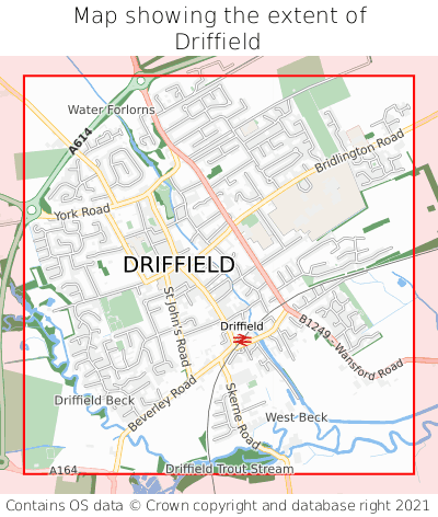 Map showing extent of Driffield as bounding box