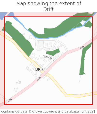 Map showing extent of Drift as bounding box