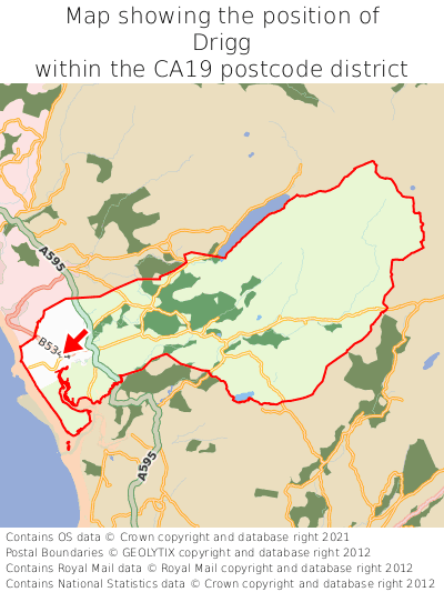 Map showing location of Drigg within CA19