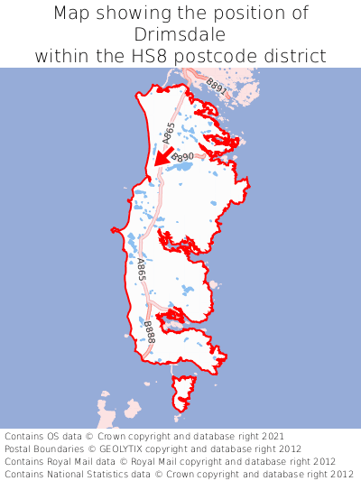 Map showing location of Drimsdale within HS8