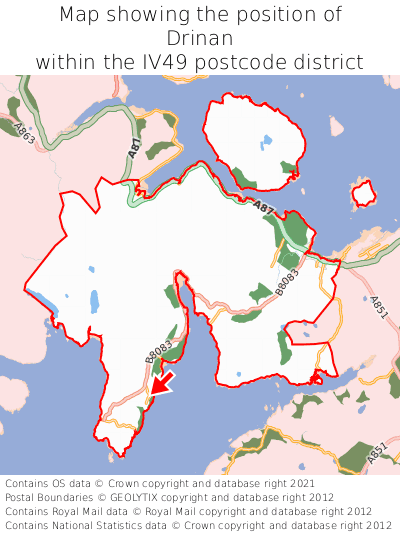 Map showing location of Drinan within IV49