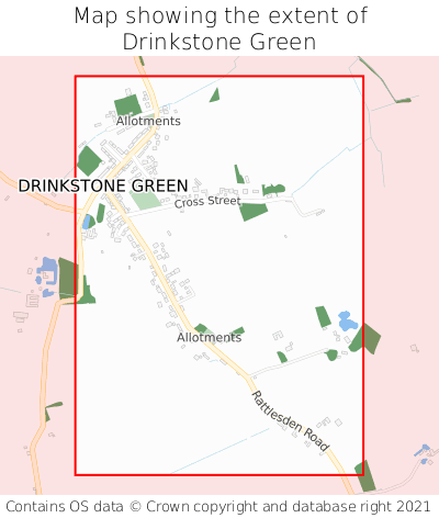 Map showing extent of Drinkstone Green as bounding box
