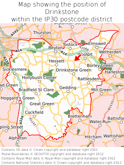Map showing location of Drinkstone within IP30