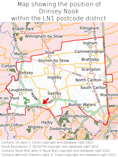 Map showing location of Drinsey Nook within LN1