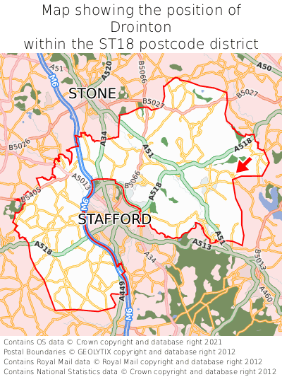 Map showing location of Drointon within ST18