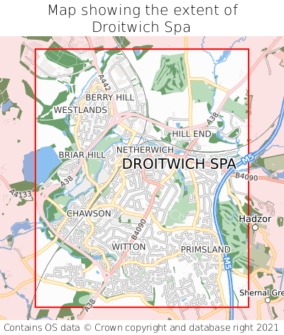 Map showing extent of Droitwich Spa as bounding box