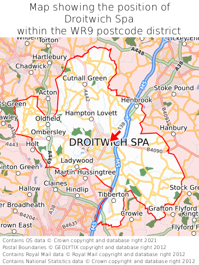 Map showing location of Droitwich Spa within WR9