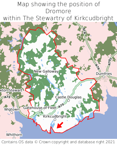 Map showing location of Dromore within The Stewartry of Kirkcudbright